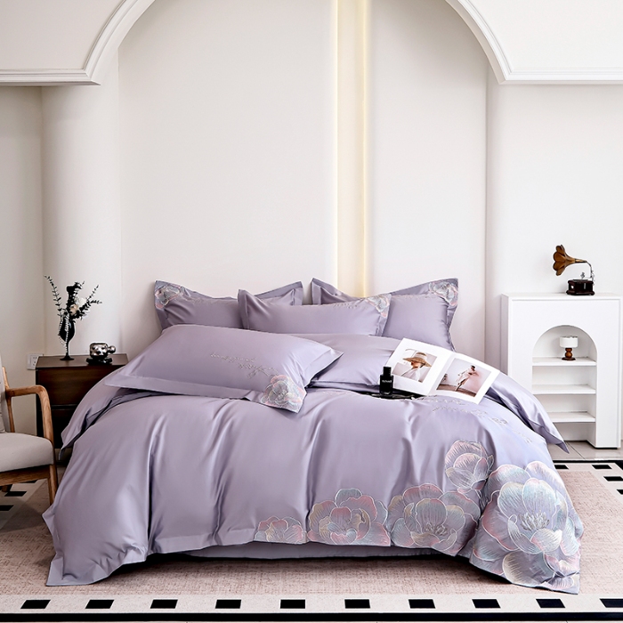 91家纺网 家纺一手货源 找家纺 （总）2025新款亲肤棉轻奢刺绣四件套-花间梦