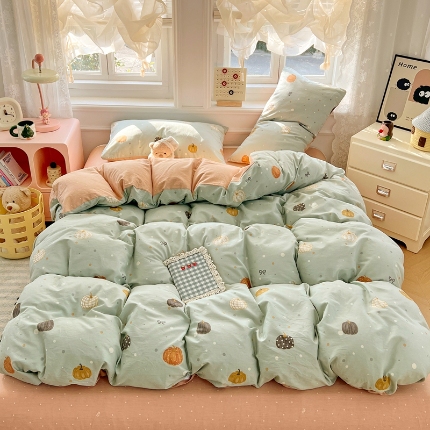 91家纺网 家纺一手货源 找家纺 （总）2025新款13070纯棉四件套卡通小清新全棉印花三四件套床单床笠款床品套件