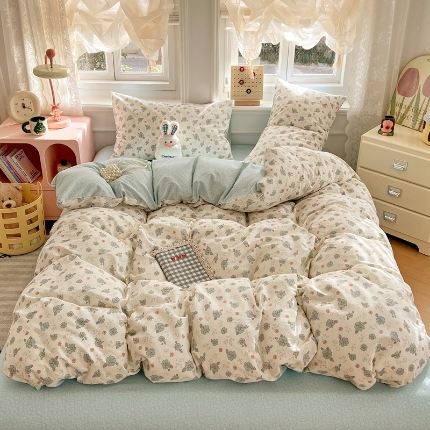 91家纺网 家纺一手货源 找家纺 （总）2025新款13070纯棉四件套卡通小清新全棉印花三四件套床单床笠款床品套件