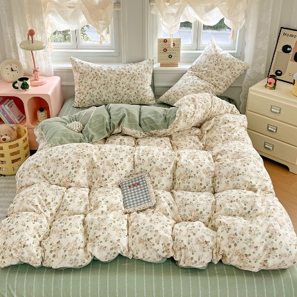 91家纺网 家纺一手货源 找家纺 （总）2025新款13070纯棉四件套卡通小清新全棉印花三四件套床单床笠款床品套件