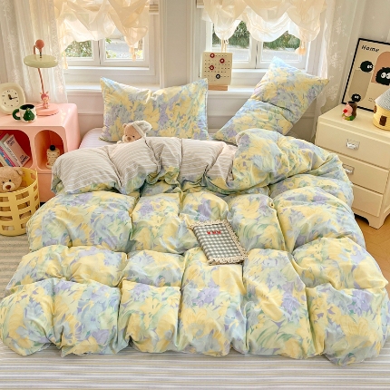 91家纺网 家纺一手货源 找家纺 （总）2025新款13070纯棉四件套卡通小清新全棉印花三四件套床单床笠款床品套件