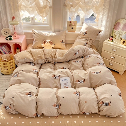 91家纺网 家纺一手货源 找家纺 （总）2025新款13070纯棉四件套卡通小清新全棉印花三四件套床单床笠款床品套件