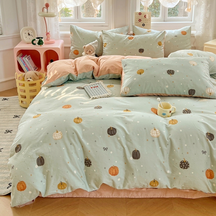 91家纺网 家纺一手货源 找家纺 （总）2025新款13070纯棉四件套卡通小清新全棉印花三四件套床单床笠款床品套件