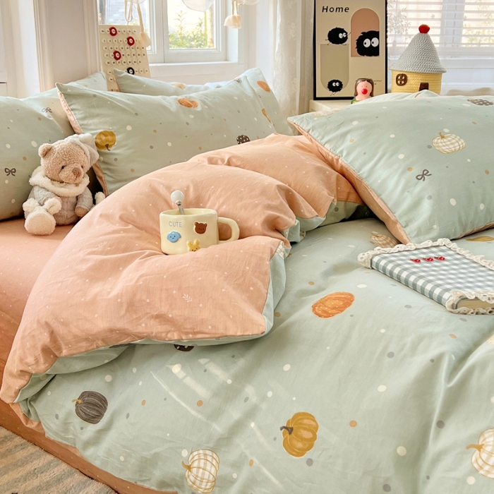 91家纺网 家纺一手货源 找家纺 （总）2025新款13070纯棉四件套卡通小清新全棉印花三四件套床单床笠款床品套件