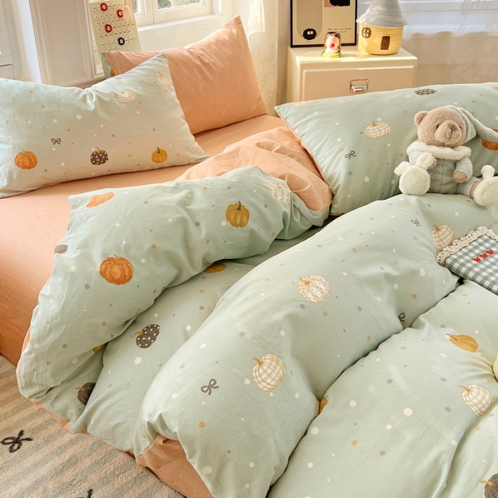 91家纺网 家纺一手货源 找家纺 （总）2025新款13070纯棉四件套卡通小清新全棉印花三四件套床单床笠款床品套件