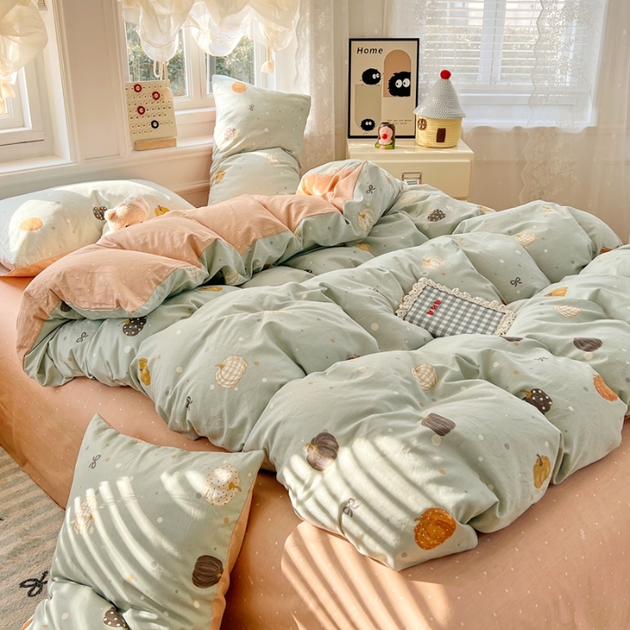 91家纺网 家纺一手货源 找家纺 （总）2025新款13070纯棉四件套卡通小清新全棉印花三四件套床单床笠款床品套件