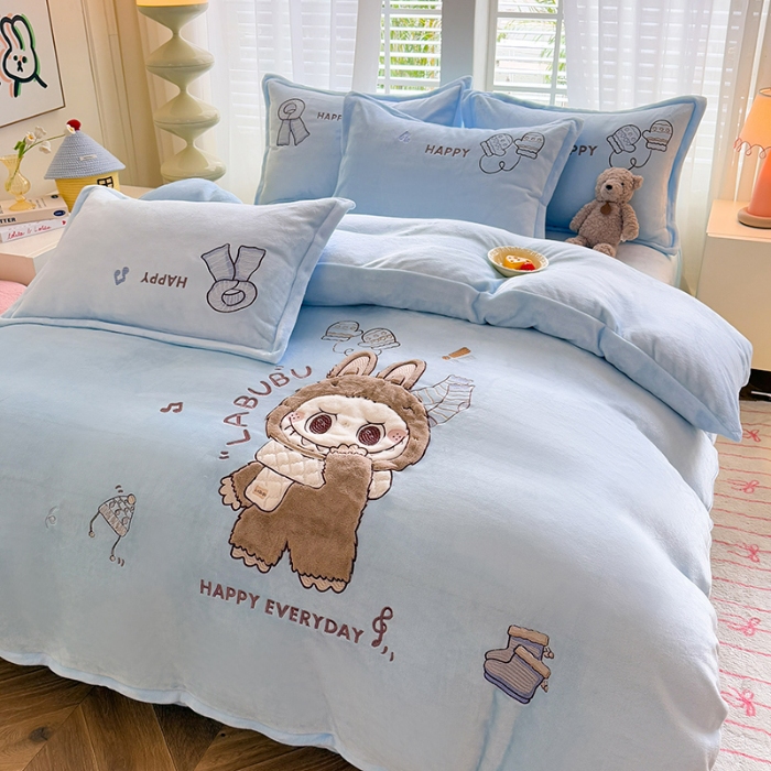 91家纺网 家纺一手货源 找家纺 （总）（总）漫布云2025秋冬新品大版卡通230g牛奶绒兔毛贴布绣婴儿绒四件套--布林系列  