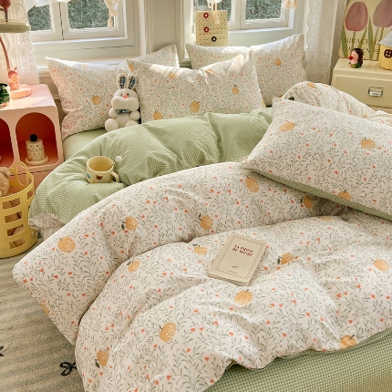 91家纺网 家纺一手货源 找家纺 （总）2025新款13070全棉四件套加厚斜纹纯棉印花田园小清新床单被套枕套床上用品