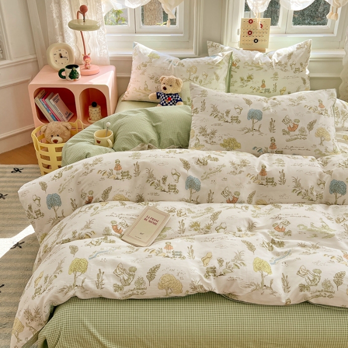 91家纺网 家纺一手货源 找家纺 （总）2025新款13070全棉四件套加厚斜纹纯棉印花田园小清新床单被套枕套床上用品