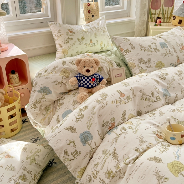 91家纺网 家纺一手货源 找家纺 （总）2025新款13070全棉四件套加厚斜纹纯棉印花田园小清新床单被套枕套床上用品