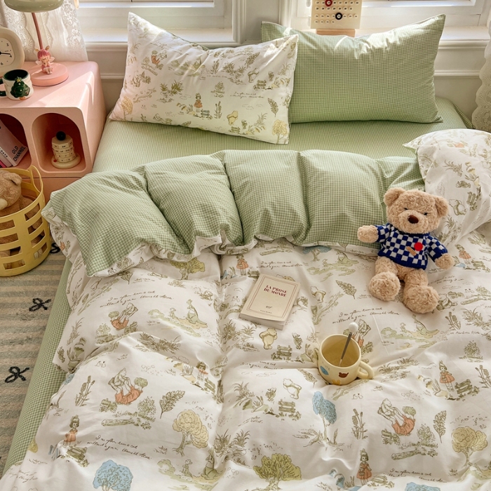 91家纺网 家纺一手货源 找家纺 （总）2025新款13070全棉四件套加厚斜纹纯棉印花田园小清新床单被套枕套床上用品