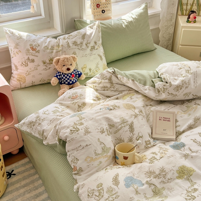 91家纺网 家纺一手货源 找家纺 （总）2025新款13070全棉四件套加厚斜纹纯棉印花田园小清新床单被套枕套床上用品