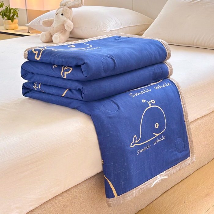 91家纺网 家纺一手货源 找家纺 友承家纺 2025新款舒适印花水洗棉夏被 鲸鱼