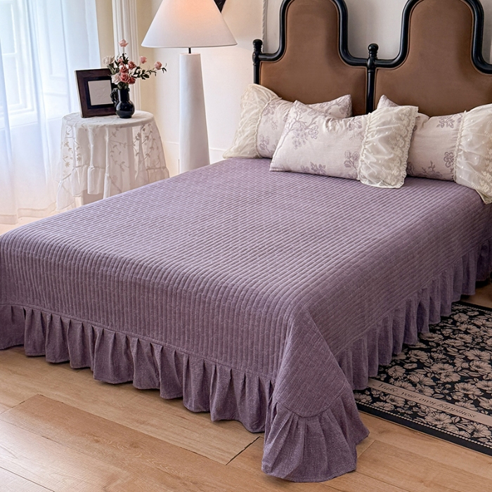 91家纺网 家纺一手货源 找家纺 苏米娜2025秋冬新款法式复古双层花边大蕾丝水洗棉亚麻床盖款四件套全棉纯棉印花小碎花四件套 普罗旺斯