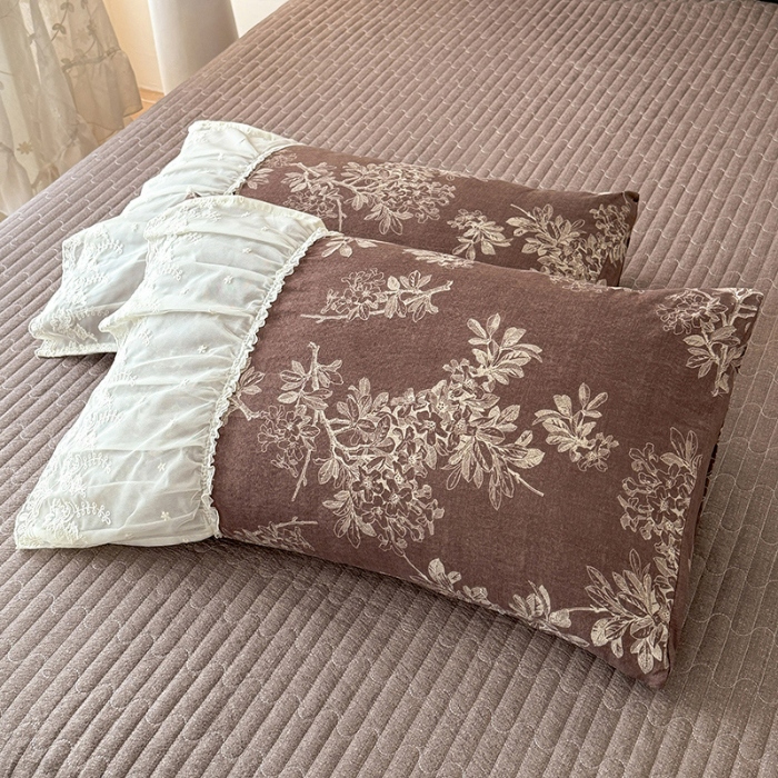 91家纺网 家纺一手货源 找家纺 漫布云2025秋冬新款法式复古双层花边大蕾丝水洗棉亚麻床盖款四件套全棉纯棉印花小碎花四件套 罗拉 