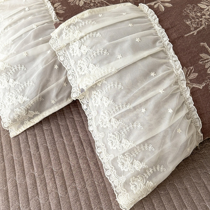 91家纺网 家纺一手货源 找家纺 漫布云2025秋冬新款法式复古双层花边大蕾丝水洗棉亚麻床盖款四件套全棉纯棉印花小碎花四件套 罗拉 