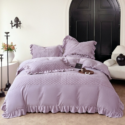 91家纺网 家纺一手货源 找家纺 （总）乐朵家居 2025新款 宝格 牛奶绒床单款夹棉床盖四件套【床单款控价268 床盖款298】