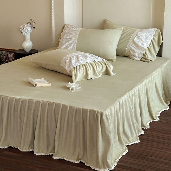 91家纺网 家纺一手货源 找家纺 （总）惯盈家纺 2025新款秋冬A类牛奶绒浮雕刺绣法式公主裙床裙款床盖款四件套-里约油画(含买家秀）