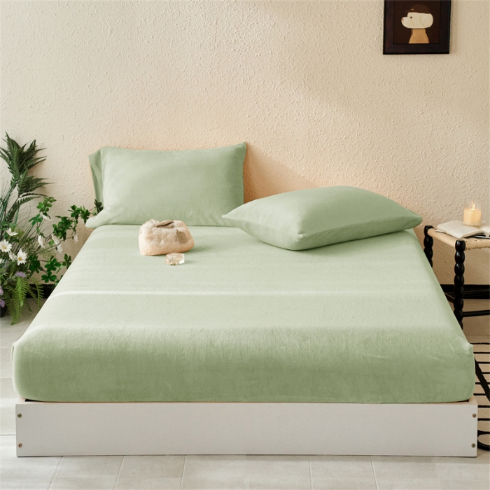 91家纺网 家纺一手货源 找家纺 （总）兰紫橙家纺 2025新款简约纯色单面200克重牛奶绒床笠系列