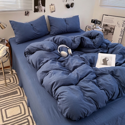 91家纺网 家纺一手货源 找家纺 （总）2025新款纯色双拼水洗棉四件套简约撞色系床单被套枕套床上用品