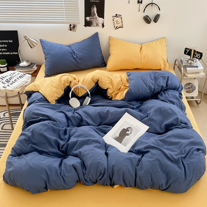 91家纺网 家纺一手货源 找家纺 （总）2025新款纯色双拼水洗棉四件套简约撞色系床单被套枕套床上用品