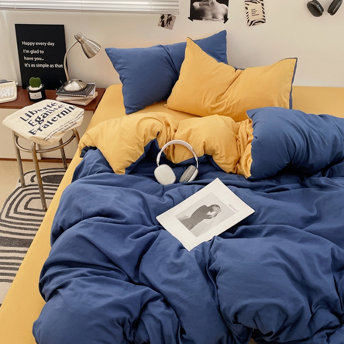 91家纺网 家纺一手货源 找家纺 （总）2025新款纯色双拼水洗棉四件套简约撞色系床单被套枕套床上用品