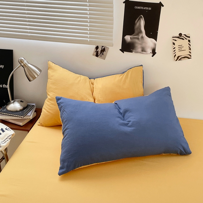 91家纺网 家纺一手货源 找家纺 （总）2025新款纯色双拼水洗棉四件套简约撞色系床单被套枕套床上用品