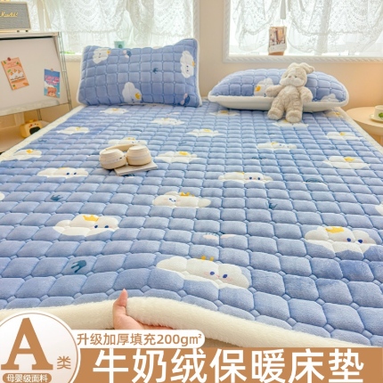 91家纺网 家纺一手货源 找家纺 （总）爱屋及屋 2025加厚牛奶绒印花床垫软垫加绒加厚床褥垫床护垫铺底毛绒垫子【200g填充】