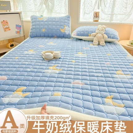 91家纺网 家纺一手货源 找家纺 （总）爱屋及屋 2025加厚牛奶绒印花床垫软垫加绒加厚床褥垫床护垫铺底毛绒垫子【200g填充】