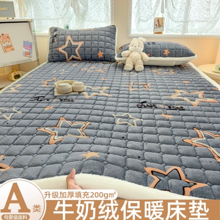91家纺网 家纺一手货源 找家纺 （总）爱屋及屋 2025加厚牛奶绒印花床垫软垫加绒加厚床褥垫床护垫铺底毛绒垫子【200g填充】
