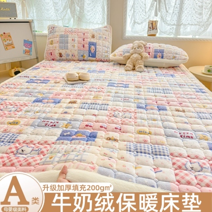 91家纺网 家纺一手货源 找家纺 （总）爱屋及屋 2025加厚牛奶绒印花床垫软垫加绒加厚床褥垫床护垫铺底毛绒垫子【200g填充】