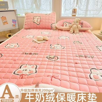 91家纺网 家纺一手货源 找家纺 （总）爱屋及屋 2025加厚牛奶绒印花床垫软垫加绒加厚床褥垫床护垫铺底毛绒垫子【200g填充】