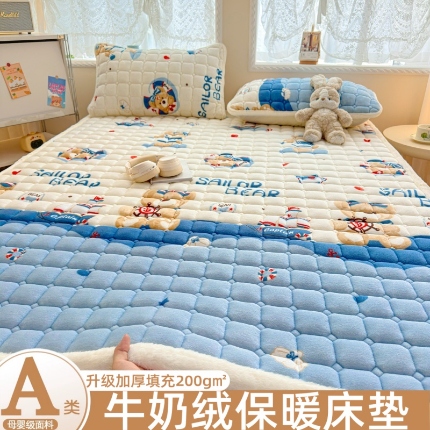 91家纺网 家纺一手货源 找家纺 （总）爱屋及屋 2025加厚牛奶绒印花床垫软垫加绒加厚床褥垫床护垫铺底毛绒垫子【200g填充】