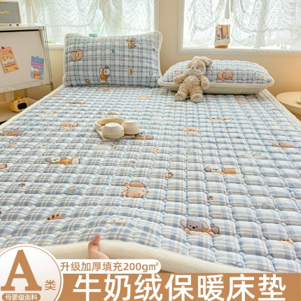 91家纺网 家纺一手货源 找家纺 （总）爱屋及屋 2025加厚牛奶绒印花床垫软垫加绒加厚床褥垫床护垫铺底毛绒垫子【200g填充】