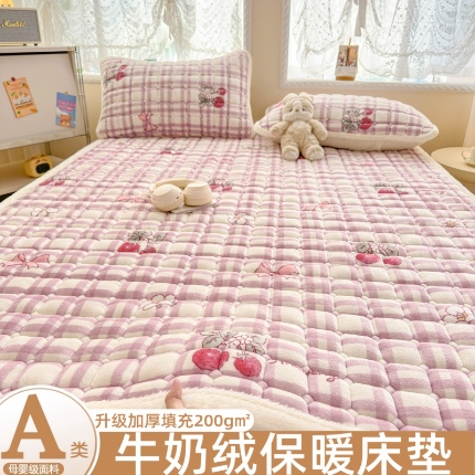 91家纺网 家纺一手货源 找家纺 （总）爱屋及屋 2025加厚牛奶绒印花床垫软垫加绒加厚床褥垫床护垫铺底毛绒垫子【200g填充】