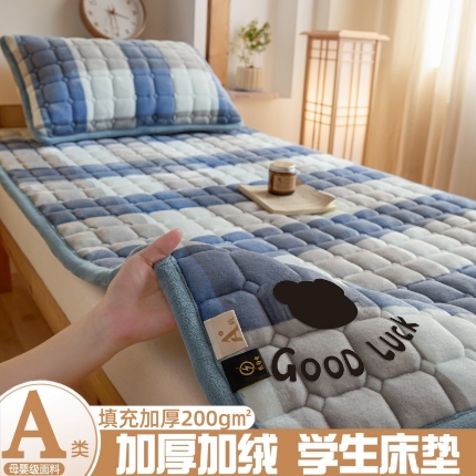 91家纺网 家纺一手货源 找家纺 （总）爱屋及屋 2025加厚牛奶绒格子床垫软垫加绒加厚床褥垫床护垫铺底毛绒垫子【200g填充】