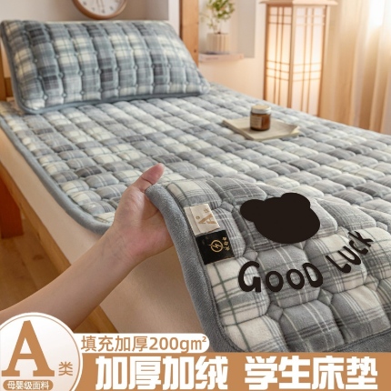 91家纺网 家纺一手货源 找家纺 （总）爱屋及屋 2025加厚牛奶绒格子床垫软垫加绒加厚床褥垫床护垫铺底毛绒垫子【200g填充】