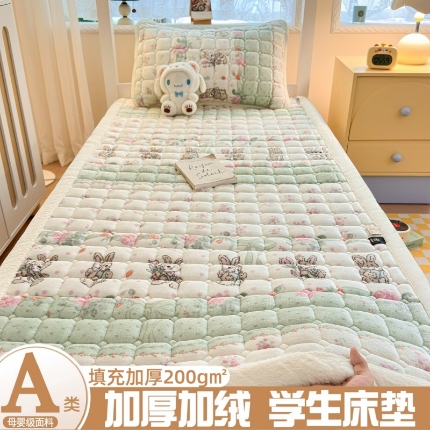 91家纺网 家纺一手货源 找家纺 （总）爱屋及屋 2025加厚牛奶绒印花床垫软垫加绒加厚床褥垫床护垫铺底毛绒垫子【200g填充】