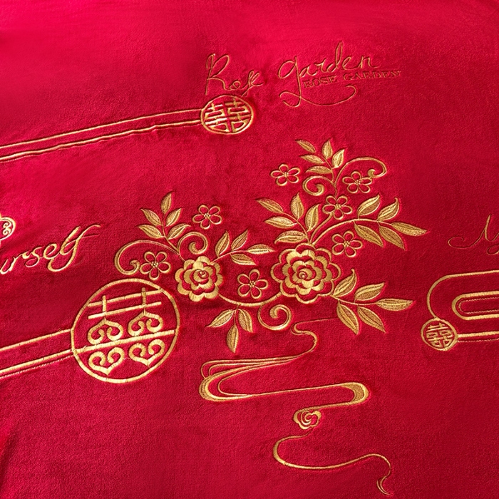 91家纺网 家纺一手货源 找家纺 苏米娜秋冬230g全消光牛奶绒四件套婚庆大红结婚牛奶绒床裙款四件套龙凤百子喜庆被套牛奶绒床盖款四件套  倾城 