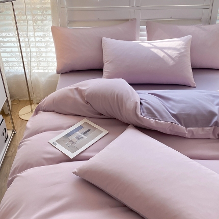 91家纺网 家纺一手货源 找家纺 （总）2025新款纯色双拼水洗棉四件套ins风柔软裸睡床单被套枕套四季通用床上用品