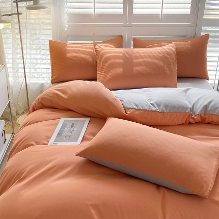 91家纺网 家纺一手货源 找家纺 （总）2025新款纯色双拼水洗棉四件套ins风柔软裸睡床单被套枕套四季通用床上用品