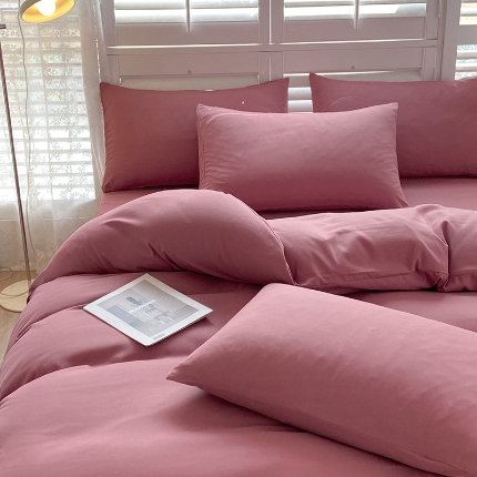 91家纺网 家纺一手货源 找家纺 （总）2025新款纯色双拼水洗棉四件套ins风柔软裸睡床单被套枕套四季通用床上用品