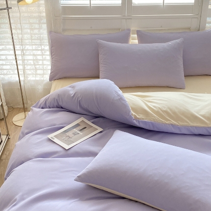 91家纺网 家纺一手货源 找家纺 （总）2025新款纯色双拼水洗棉四件套ins风柔软裸睡床单被套枕套四季通用床上用品