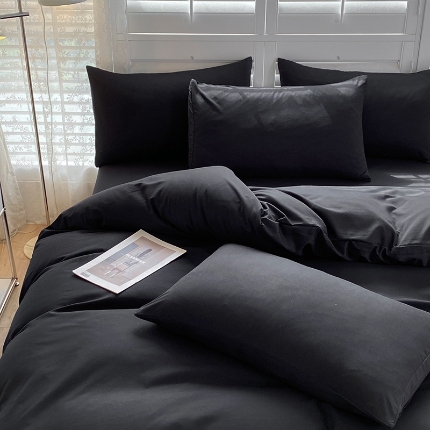 91家纺网 家纺一手货源 找家纺 （总）2025新款纯色双拼水洗棉四件套ins风柔软裸睡床单被套枕套四季通用床上用品