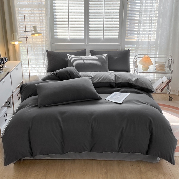 91家纺网 家纺一手货源 找家纺 （总）2025新款纯色双拼水洗棉四件套ins风柔软裸睡床单被套枕套四季通用床上用品