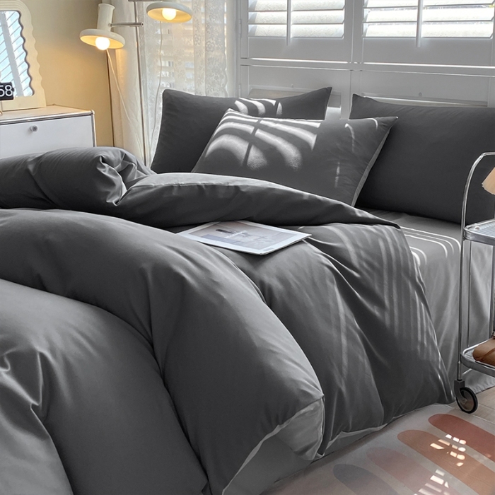 91家纺网 家纺一手货源 找家纺 （总）2025新款纯色双拼水洗棉四件套ins风柔软裸睡床单被套枕套四季通用床上用品