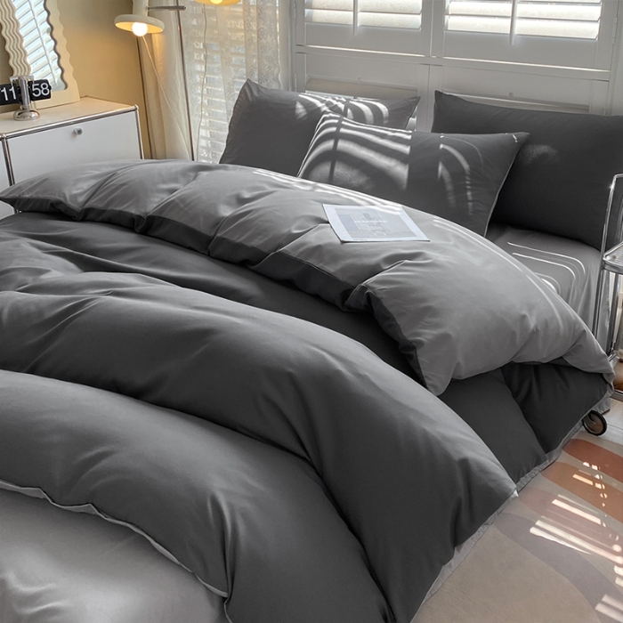 91家纺网 家纺一手货源 找家纺 （总）2025新款纯色双拼水洗棉四件套ins风柔软裸睡床单被套枕套四季通用床上用品