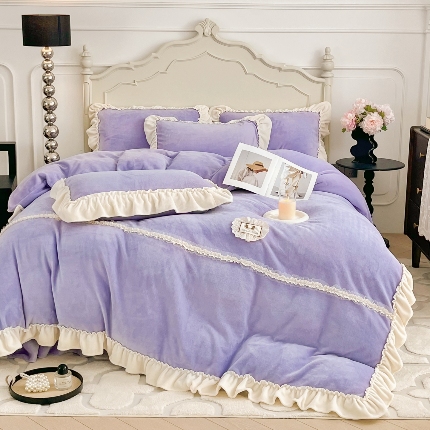 91家纺网 家纺一手货源 找家纺 （总）庭笙 2025新款少女粉浪漫花边8.8/9.8斤加厚牛奶绒床裙四件套-苏韵清风