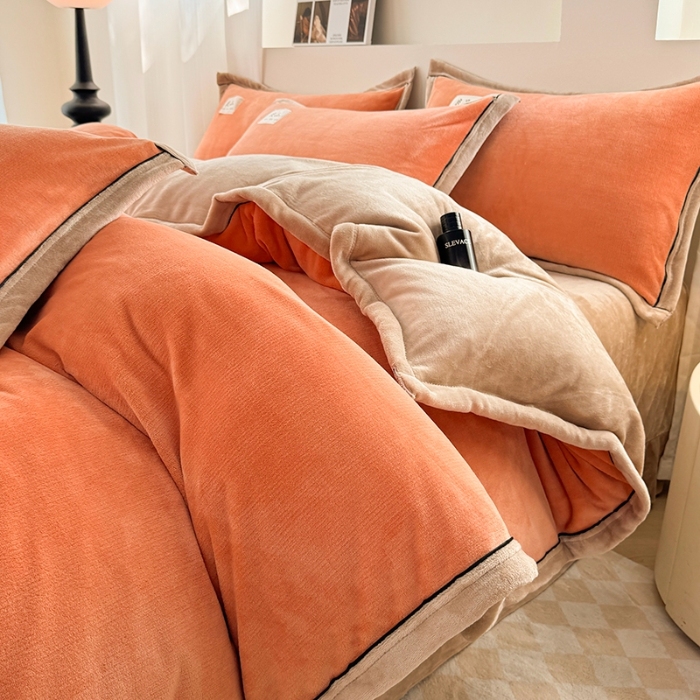 91家纺网 家纺一手货源 找家纺 （总）喜梦缘 2025新款高克重纯色牛奶绒宽边工艺款四件套