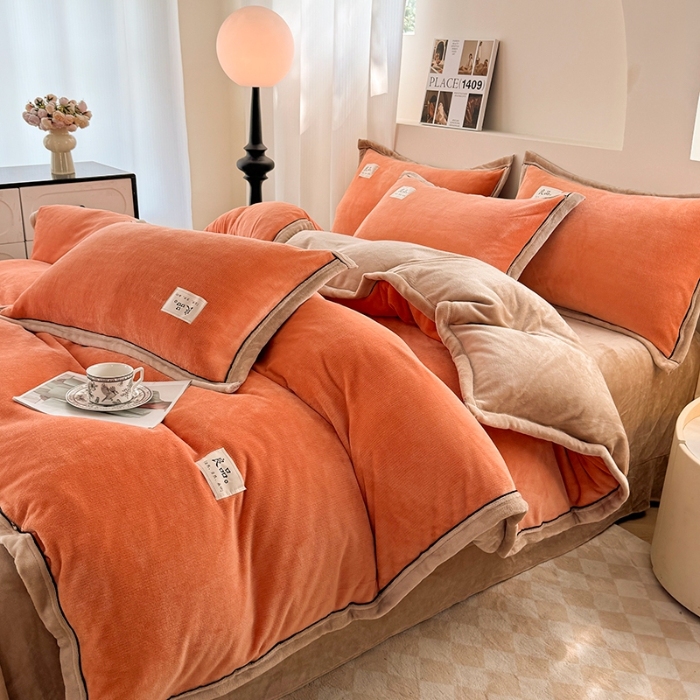 91家纺网 家纺一手货源 找家纺 （总）喜梦缘 2025新款高克重纯色牛奶绒宽边工艺款四件套